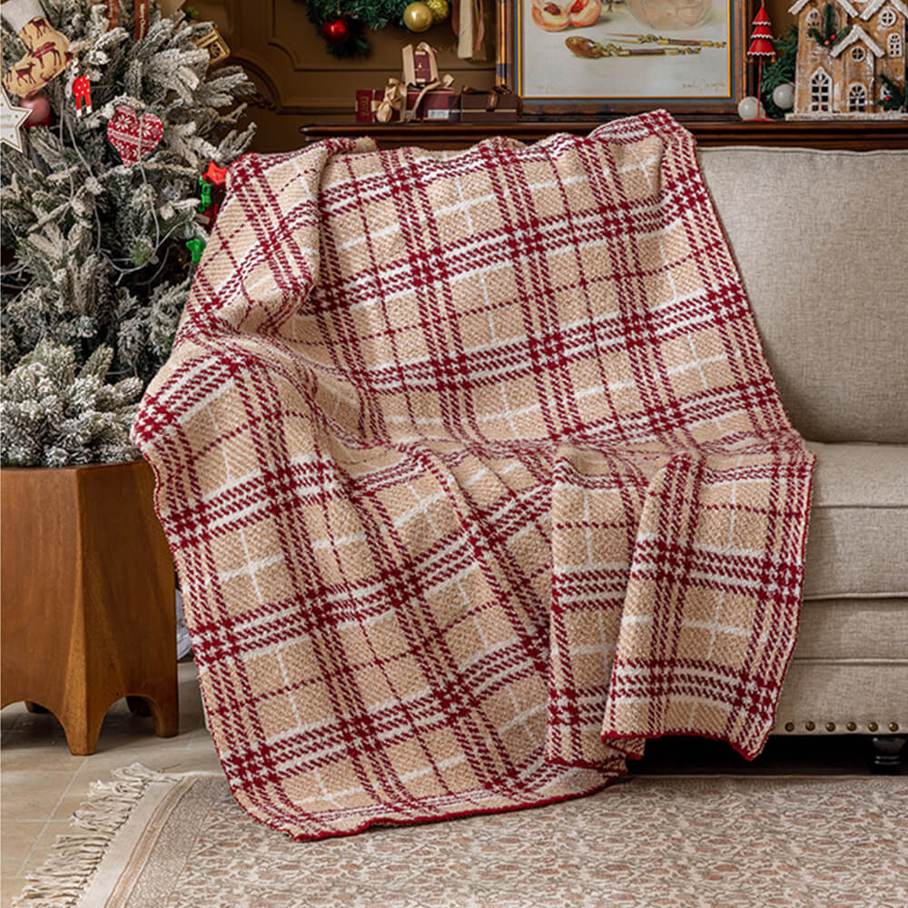 Couverture de canapé à carreaux en peluche confortable de luxe français