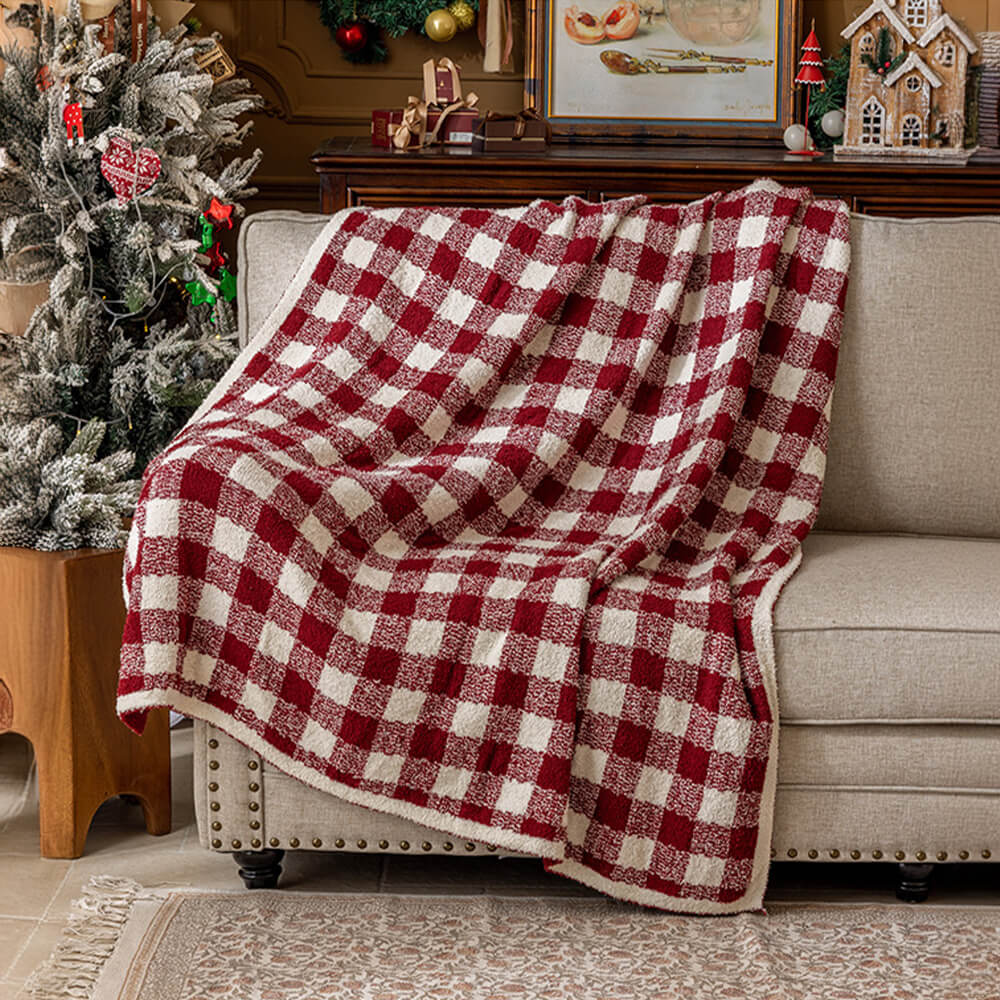 Couverture de canapé à carreaux en peluche confortable de luxe français