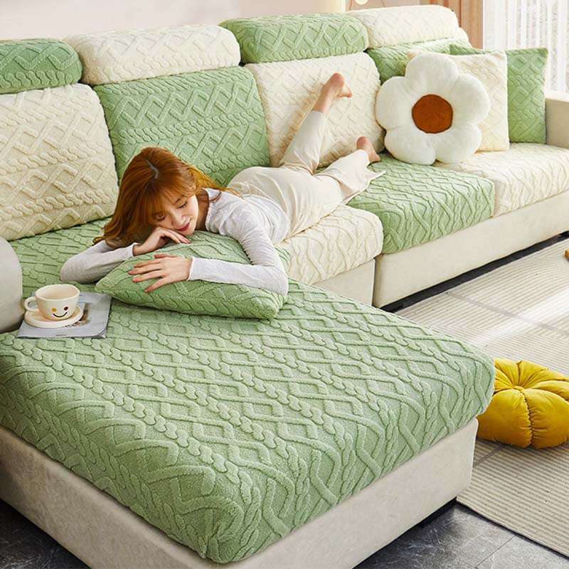 Vollständige Umwicklung Weiches Fleece Stretch Sofa Bezug