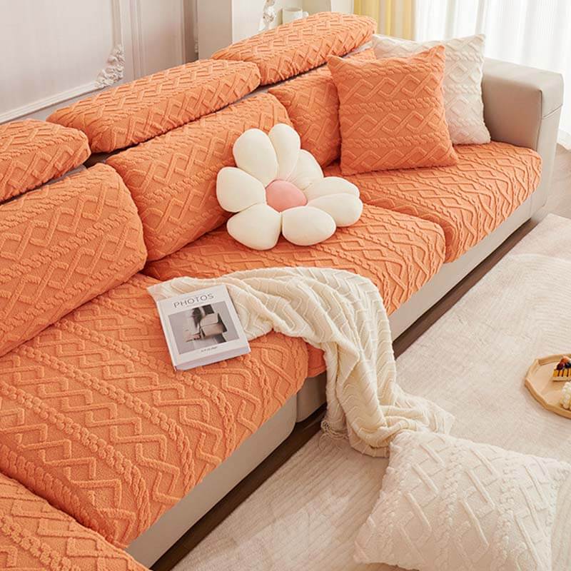 Vollständige Umwicklung Weiches Fleece Stretch Sofa Bezug