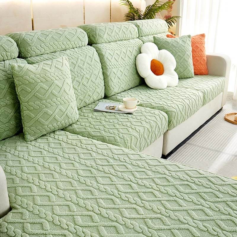 Vollständige Umwicklung Weiches Fleece Stretch Sofa Bezug
