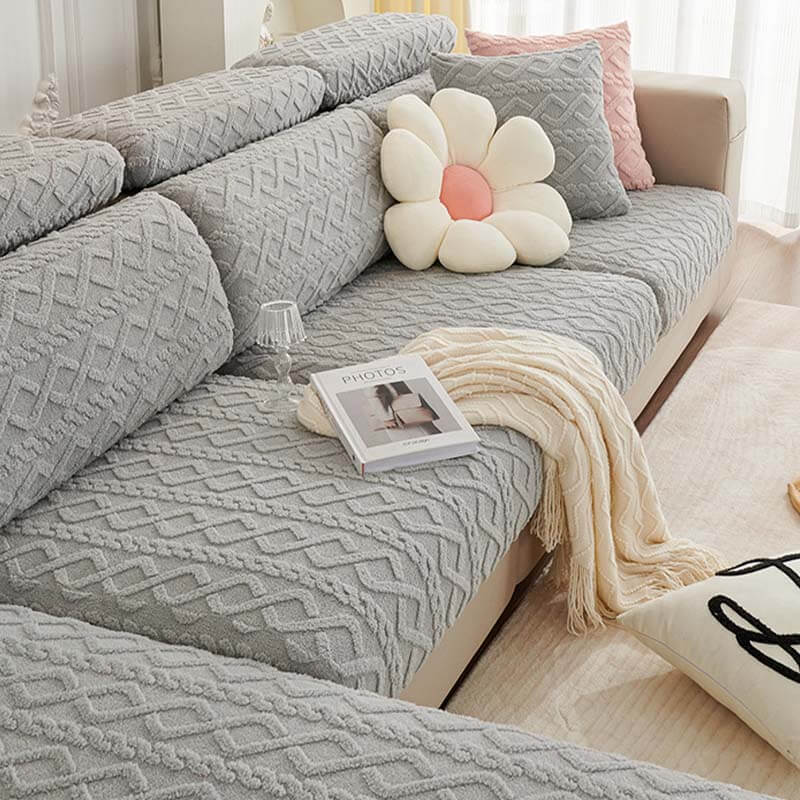 Vollständige Umwicklung Weiches Fleece Stretch Sofa Bezug